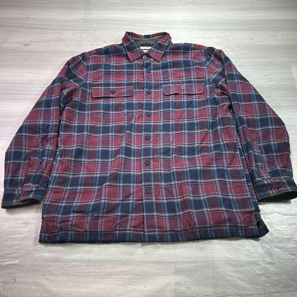 L.L. Bean Jacket Mens Large‎ Red Plaid Flannel Fleece Lined Button Shacket